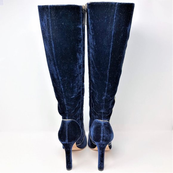 NEW (NWOT) Boden Icons Blue Velvet Round Toe Knee High Heel Boots - Size 8.5 - Picture 7 of 13